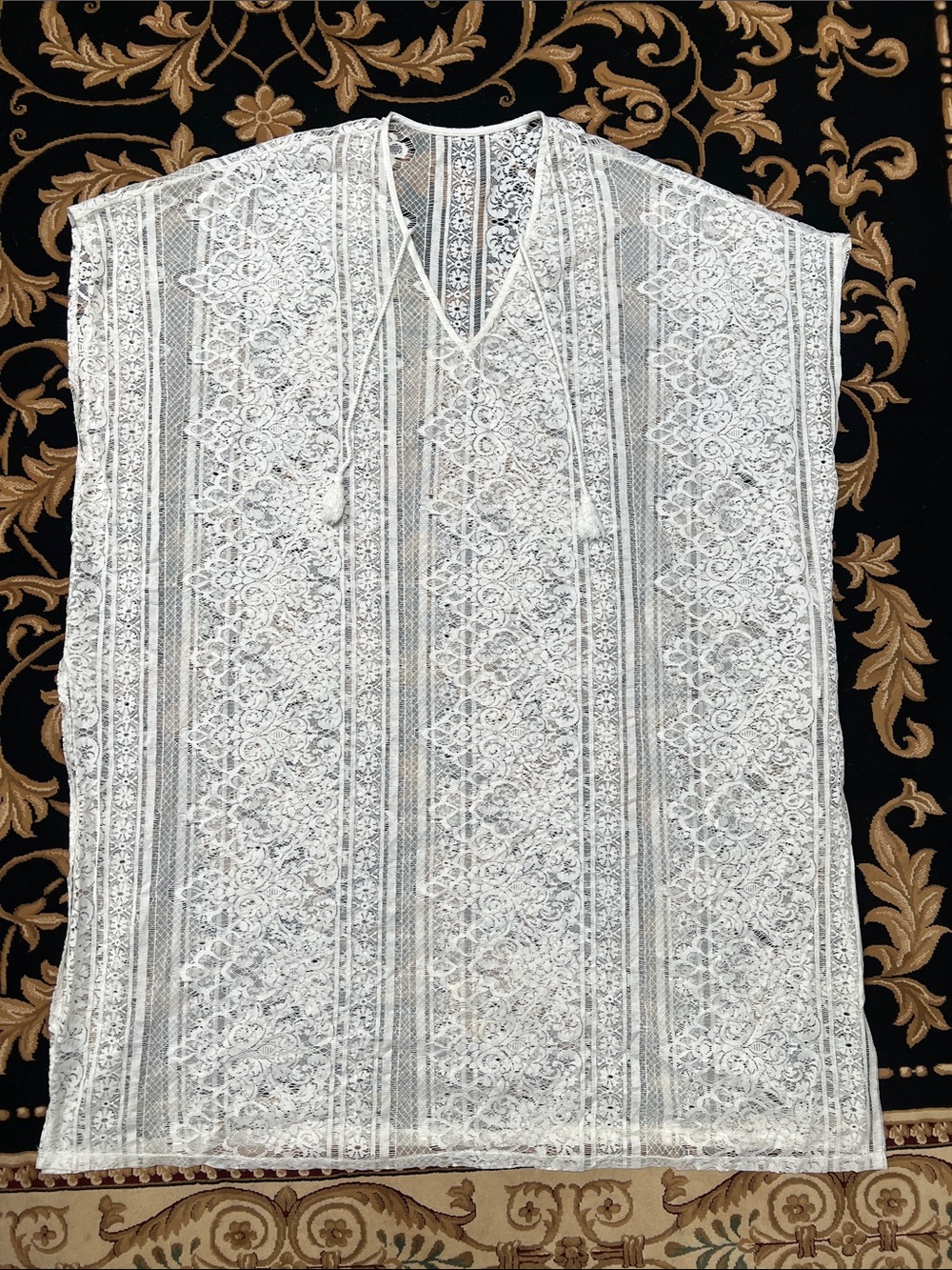 White Lace Tunic Cover-Up with Tassel Neck Tie